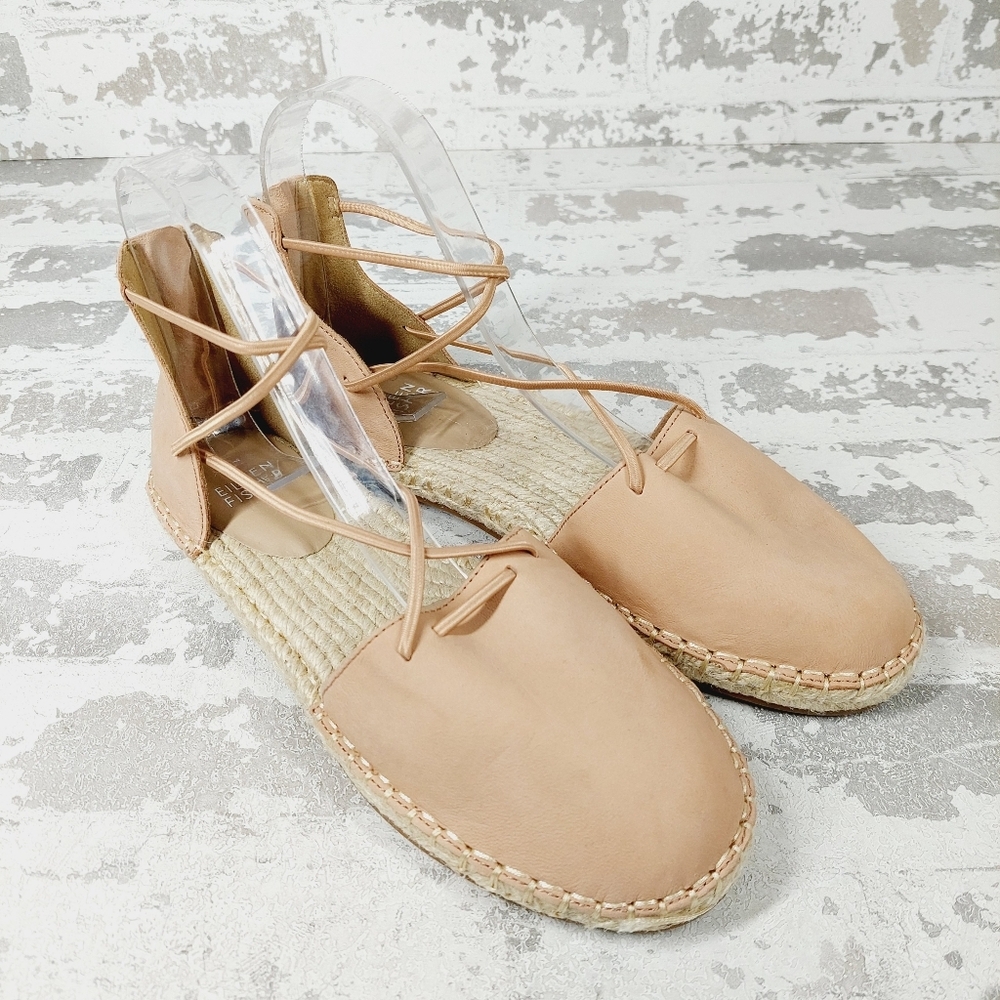 NEW Eileen Fisher Tan Leather Lace Up Back Zip Closed Toe Espadrilles V473 - Picture 4 of 11